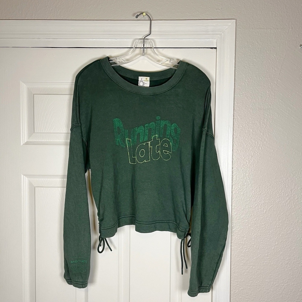 OFFLINE By Aerie Running Late Crop Top Cinch Side Crew Pullover Oversized Womens